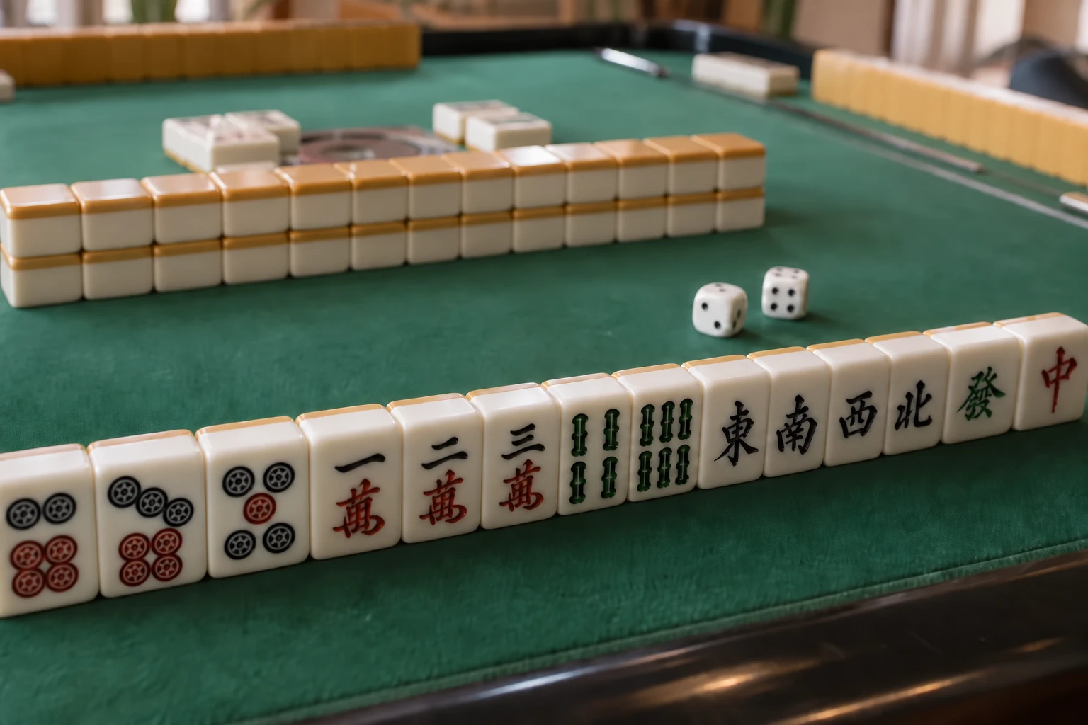 麻雀牌が並ぶ卓のイメージ